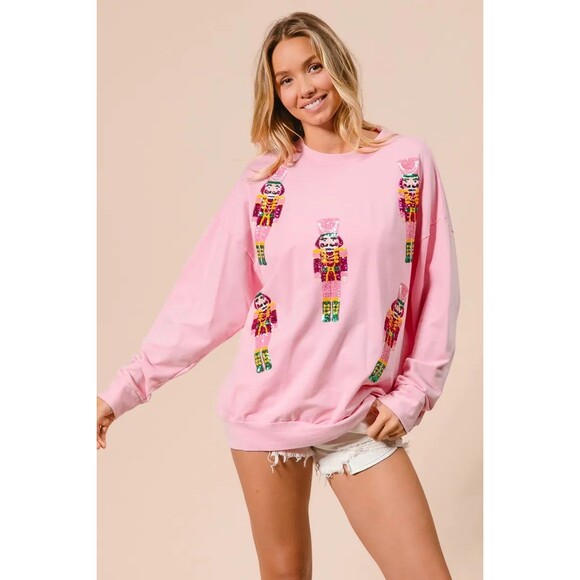 BiBi Sequin Nutcrackers Embroidery Christmas Sweatshirt NWT - Picture 8 of 13